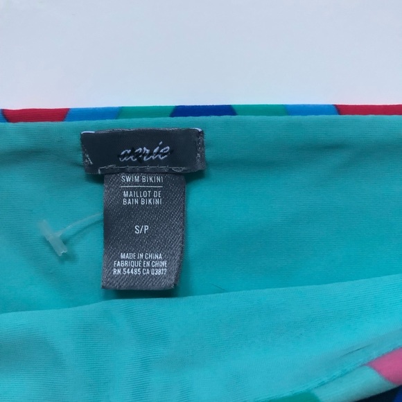 Aerie 2 Piece Bikini Strappy Cross Back Top Flame Stitch Design Blue Size Small - Picture 7 of 8